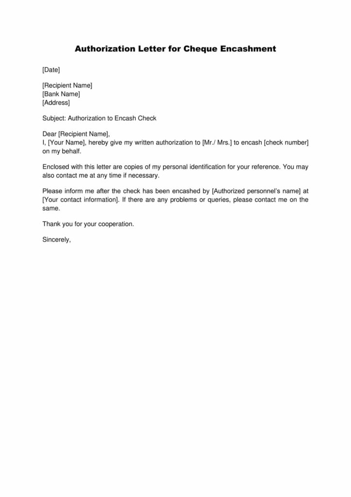 Authorization Letter for Cheque Encashment