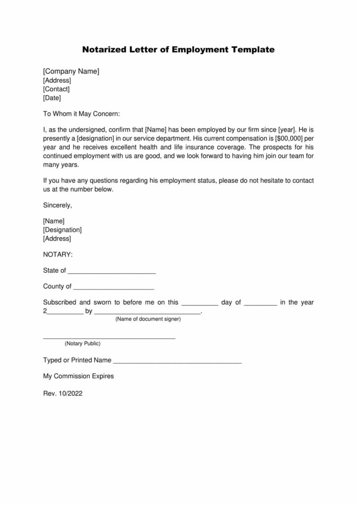 Notarized Letter of Employment Template