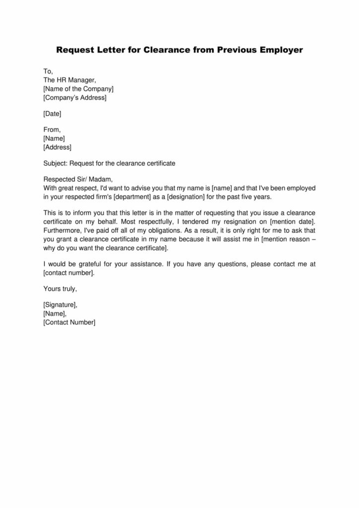 Request Letter for Clearance from Previous Employer
