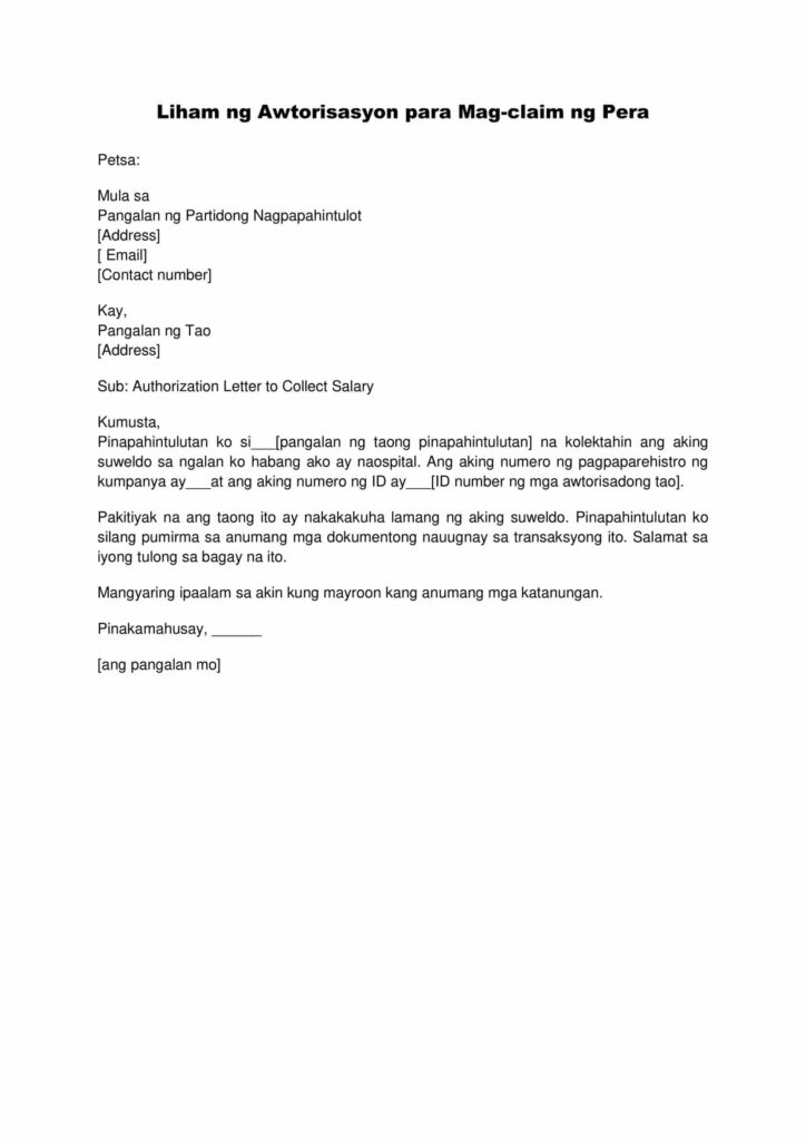 Authorization Letter para Mag-claim ng Pera