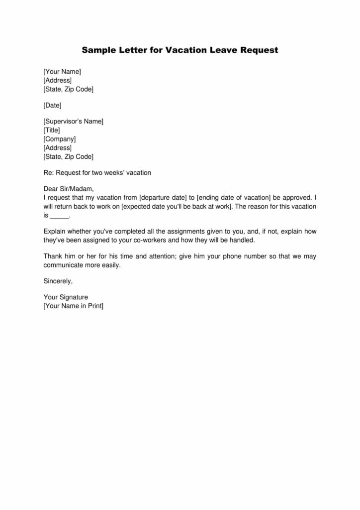 Sample Letter for Vacation Leave Request